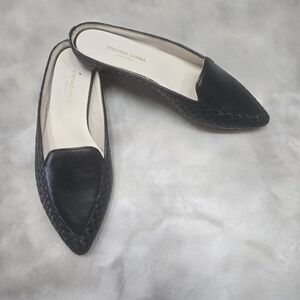 Stefano Gamba Navy Leather Woven Side Design Classic Mules Size 38